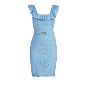 LILLY PULITZER Women's Size 2 Ryann Eyelet Shift Dress Frenchie Blue Square Neck